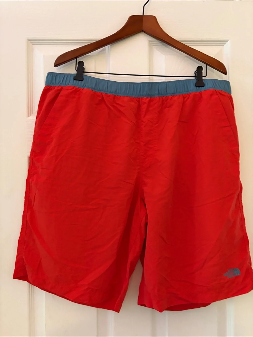 The North Face Men’s Red Swim Board Shorts with Blue Waistband